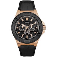 Reloj Guess Force W0674G6 Multifuncional Para Hombre Acero Inoxidable Rose Gold Silicona Negro Dorado